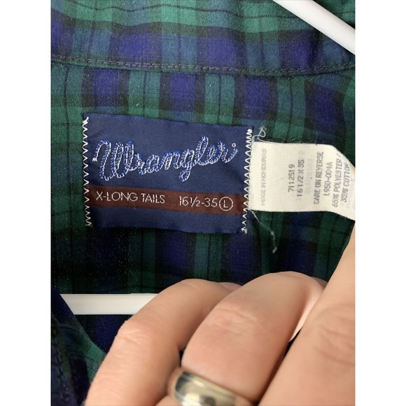 VTG Wrangler Mens 16.5x35 X-LongTails Western Pearl Snap Long-Sleeve Shirt Plaid - Picture 2 of 8